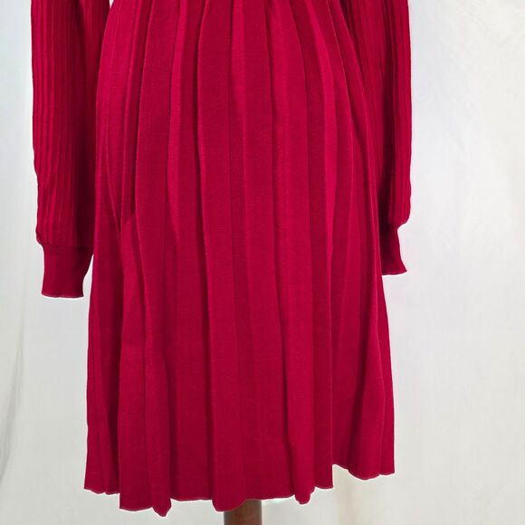 Long Sleeve Ribbed Knit Crew Neck Pleated Sweater Dresses Size Large - Picture 4 of 9